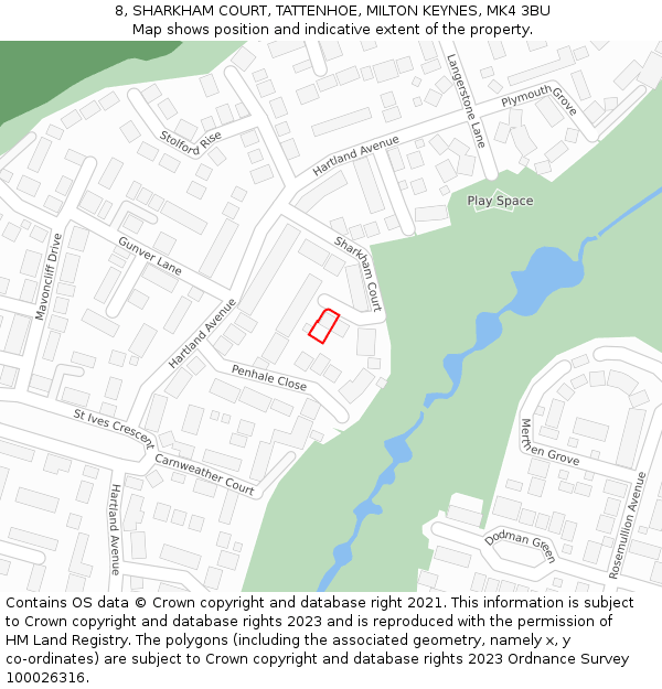 8, SHARKHAM COURT, TATTENHOE, MILTON KEYNES, MK4 3BU: Location map and indicative extent of plot