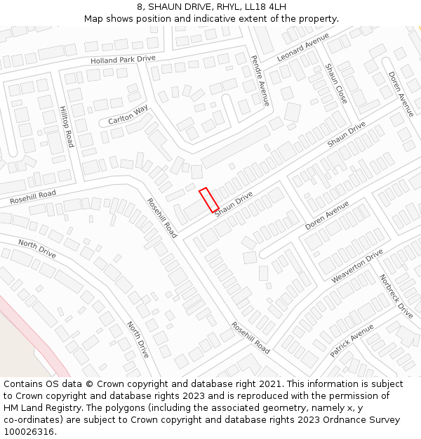 8, SHAUN DRIVE, RHYL, LL18 4LH: Location map and indicative extent of plot