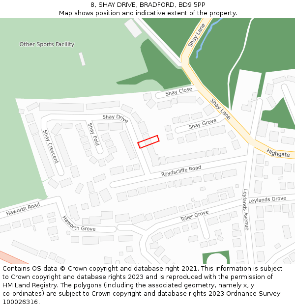 8, SHAY DRIVE, BRADFORD, BD9 5PP: Location map and indicative extent of plot
