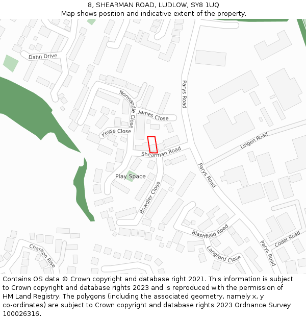 8, SHEARMAN ROAD, LUDLOW, SY8 1UQ: Location map and indicative extent of plot