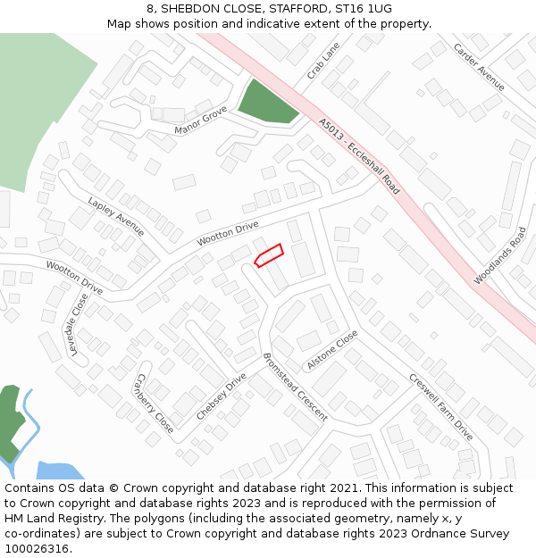 8, SHEBDON CLOSE, STAFFORD, ST16 1UG: Location map and indicative extent of plot