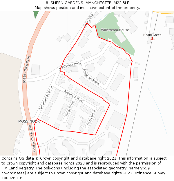 8, SHEEN GARDENS, MANCHESTER, M22 5LF: Location map and indicative extent of plot