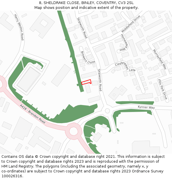 8, SHELDRAKE CLOSE, BINLEY, COVENTRY, CV3 2SL: Location map and indicative extent of plot