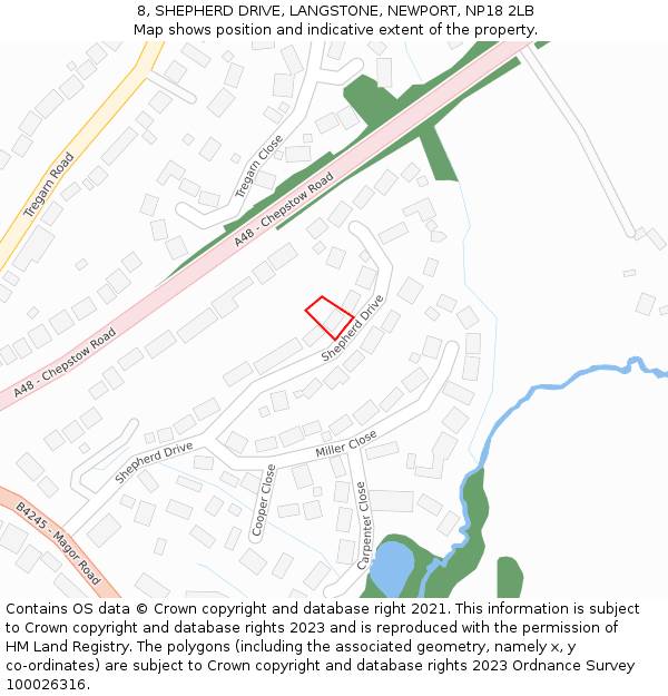 8, SHEPHERD DRIVE, LANGSTONE, NEWPORT, NP18 2LB: Location map and indicative extent of plot