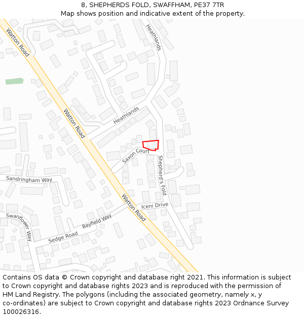 8, SHEPHERDS FOLD, SWAFFHAM, PE37 7TR: Location map and indicative extent of plot