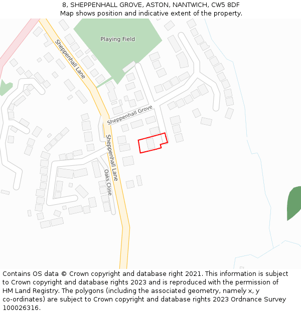 8, SHEPPENHALL GROVE, ASTON, NANTWICH, CW5 8DF: Location map and indicative extent of plot