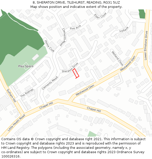 8, SHERATON DRIVE, TILEHURST, READING, RG31 5UZ: Location map and indicative extent of plot