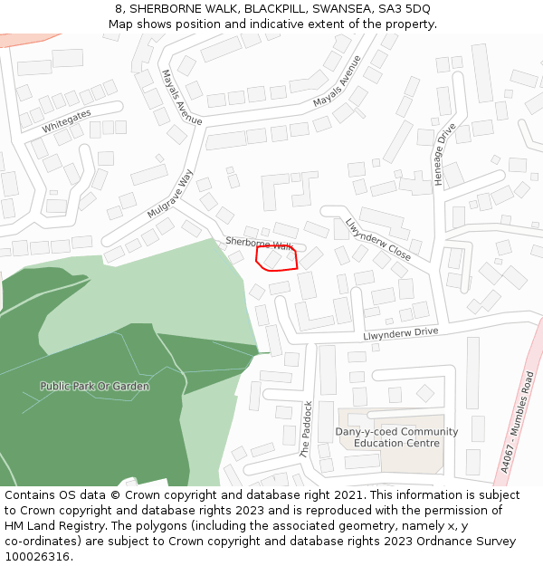 8, SHERBORNE WALK, BLACKPILL, SWANSEA, SA3 5DQ: Location map and indicative extent of plot