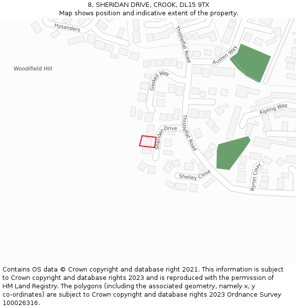 8, SHERIDAN DRIVE, CROOK, DL15 9TX: Location map and indicative extent of plot