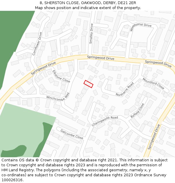 8, SHERSTON CLOSE, OAKWOOD, DERBY, DE21 2ER: Location map and indicative extent of plot