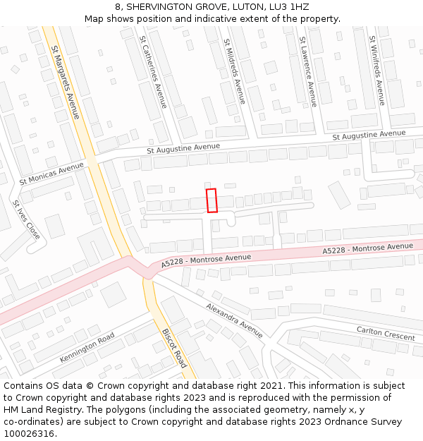 8, SHERVINGTON GROVE, LUTON, LU3 1HZ: Location map and indicative extent of plot