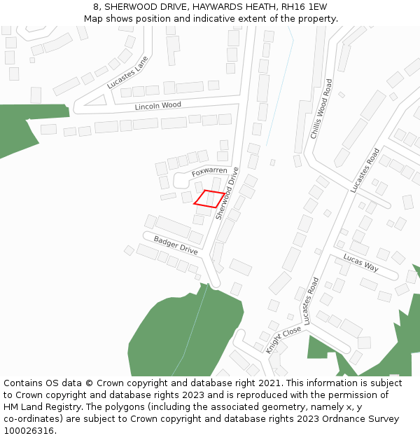 8, SHERWOOD DRIVE, HAYWARDS HEATH, RH16 1EW: Location map and indicative extent of plot