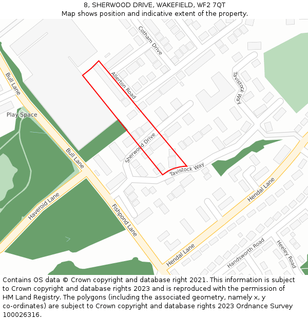 8, SHERWOOD DRIVE, WAKEFIELD, WF2 7QT: Location map and indicative extent of plot