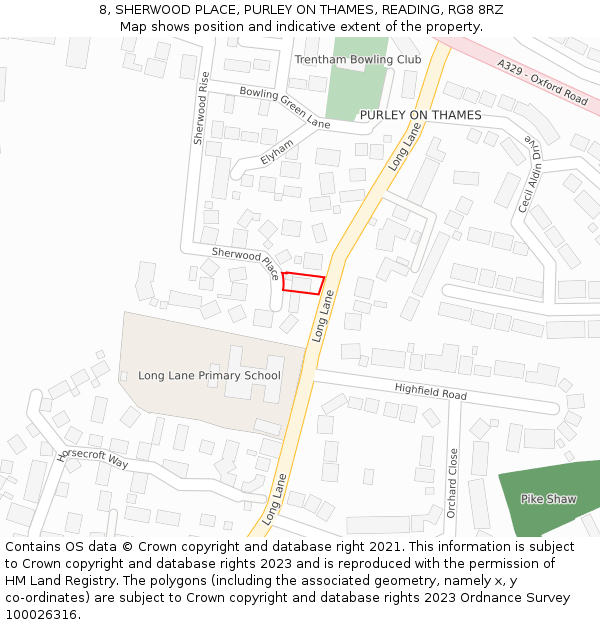 8, SHERWOOD PLACE, PURLEY ON THAMES, READING, RG8 8RZ: Location map and indicative extent of plot