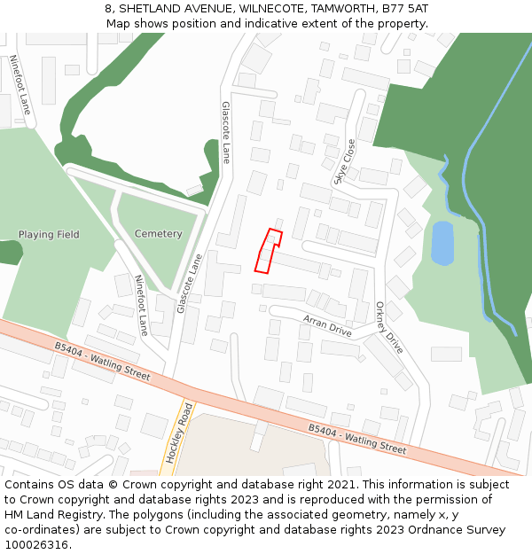 8, SHETLAND AVENUE, WILNECOTE, TAMWORTH, B77 5AT: Location map and indicative extent of plot