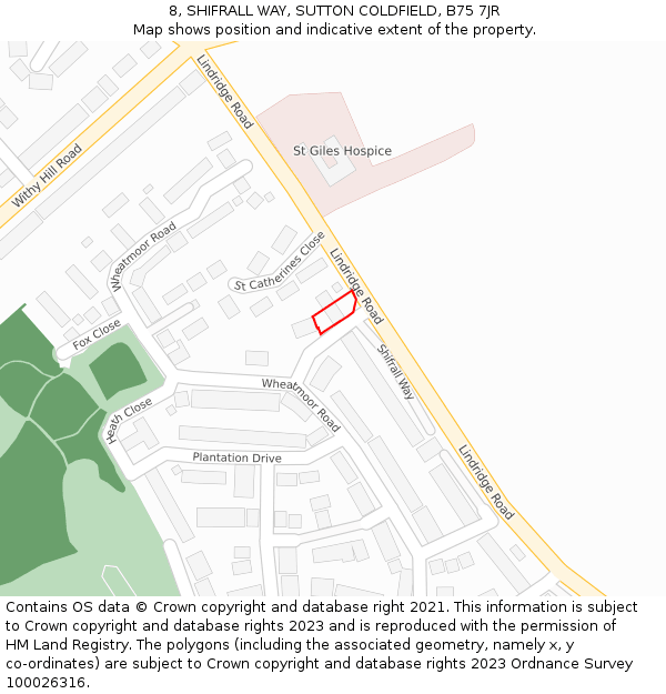 8, SHIFRALL WAY, SUTTON COLDFIELD, B75 7JR: Location map and indicative extent of plot