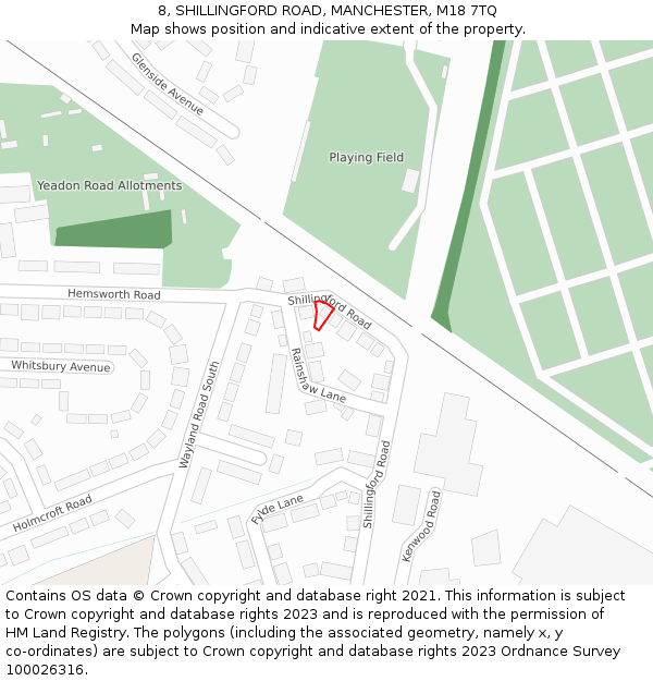 8, SHILLINGFORD ROAD, MANCHESTER, M18 7TQ: Location map and indicative extent of plot