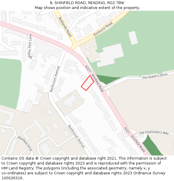 8, SHINFIELD ROAD, READING, RG2 7BW: Location map and indicative extent of plot