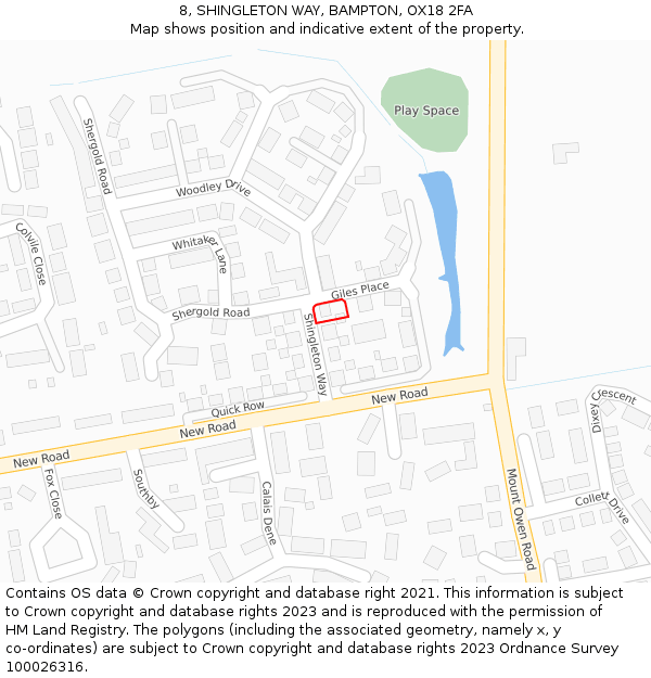 8, SHINGLETON WAY, BAMPTON, OX18 2FA: Location map and indicative extent of plot