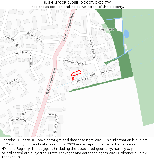 8, SHINMOOR CLOSE, DIDCOT, OX11 7PY: Location map and indicative extent of plot
