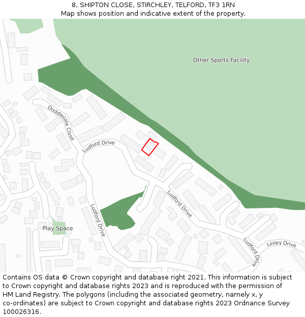 8, SHIPTON CLOSE, STIRCHLEY, TELFORD, TF3 1RN: Location map and indicative extent of plot