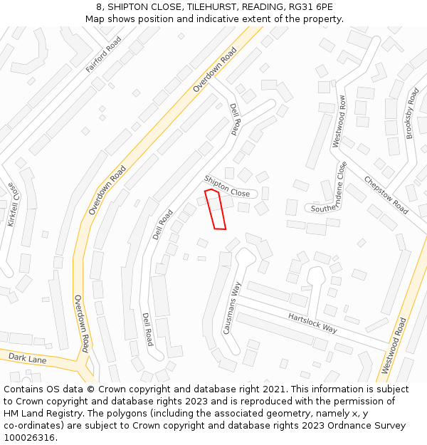 8, SHIPTON CLOSE, TILEHURST, READING, RG31 6PE: Location map and indicative extent of plot