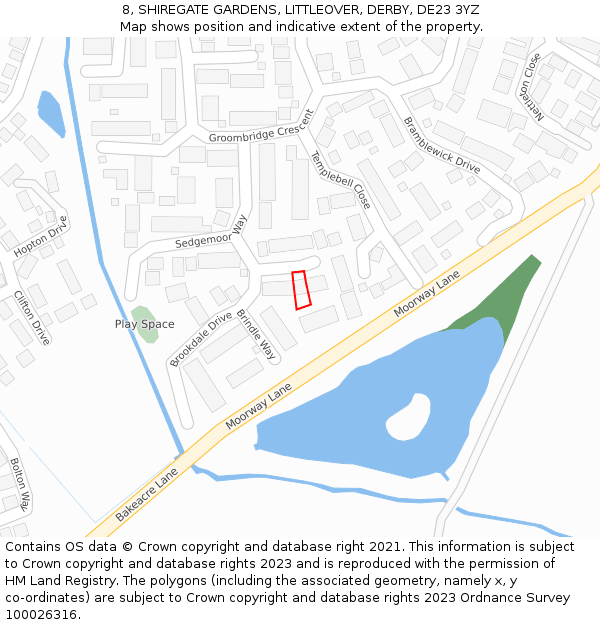 8, SHIREGATE GARDENS, LITTLEOVER, DERBY, DE23 3YZ: Location map and indicative extent of plot