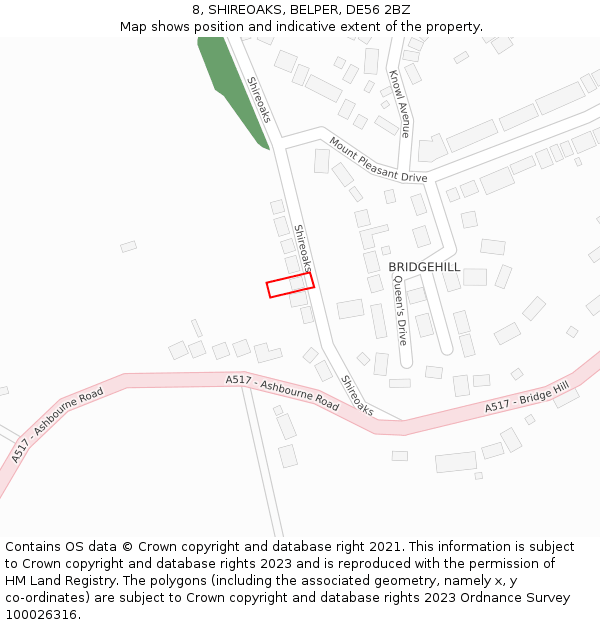 8, SHIREOAKS, BELPER, DE56 2BZ: Location map and indicative extent of plot