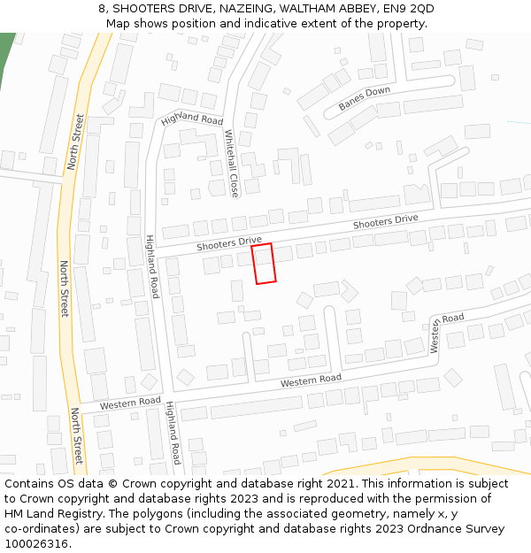 8, SHOOTERS DRIVE, NAZEING, WALTHAM ABBEY, EN9 2QD: Location map and indicative extent of plot