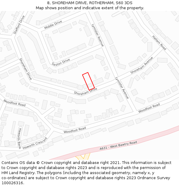 8, SHOREHAM DRIVE, ROTHERHAM, S60 3DS: Location map and indicative extent of plot