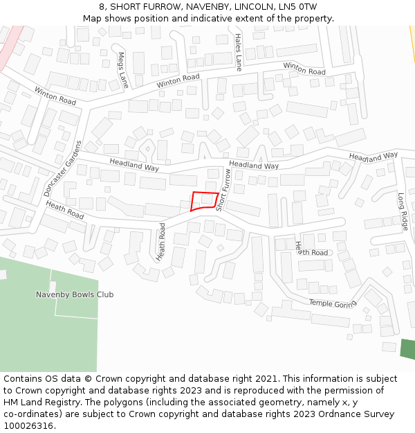 8, SHORT FURROW, NAVENBY, LINCOLN, LN5 0TW: Location map and indicative extent of plot