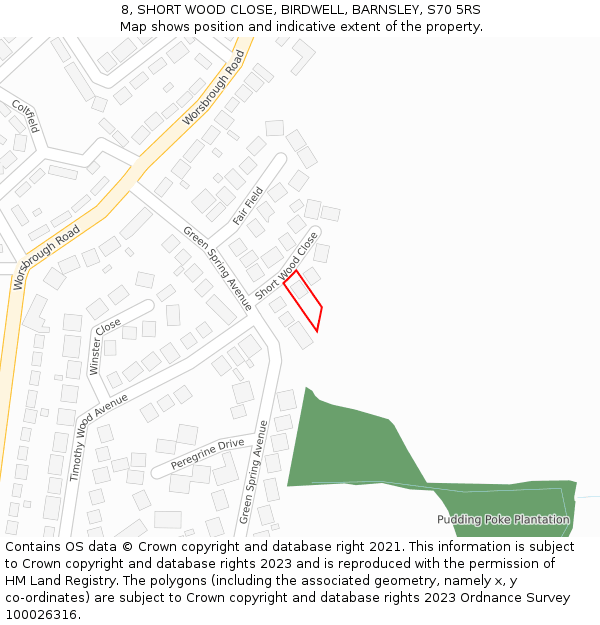 8, SHORT WOOD CLOSE, BIRDWELL, BARNSLEY, S70 5RS: Location map and indicative extent of plot