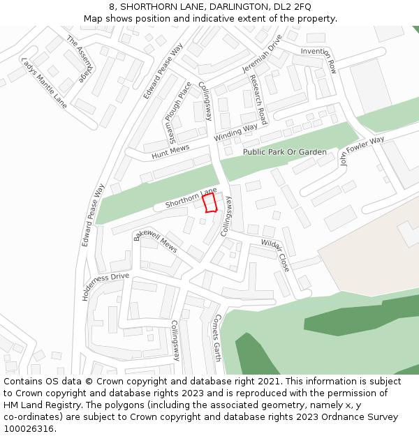 8, SHORTHORN LANE, DARLINGTON, DL2 2FQ: Location map and indicative extent of plot