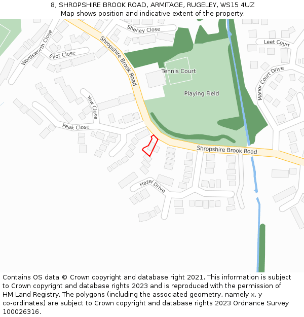 8, SHROPSHIRE BROOK ROAD, ARMITAGE, RUGELEY, WS15 4UZ: Location map and indicative extent of plot