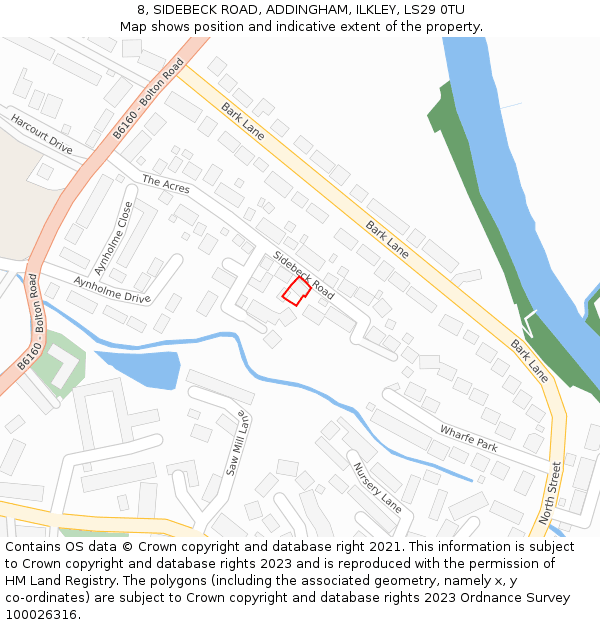 8, SIDEBECK ROAD, ADDINGHAM, ILKLEY, LS29 0TU: Location map and indicative extent of plot