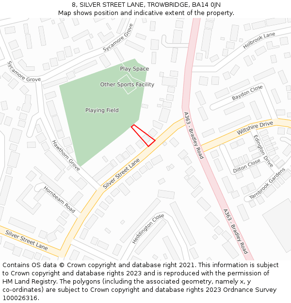 8, SILVER STREET LANE, TROWBRIDGE, BA14 0JN: Location map and indicative extent of plot