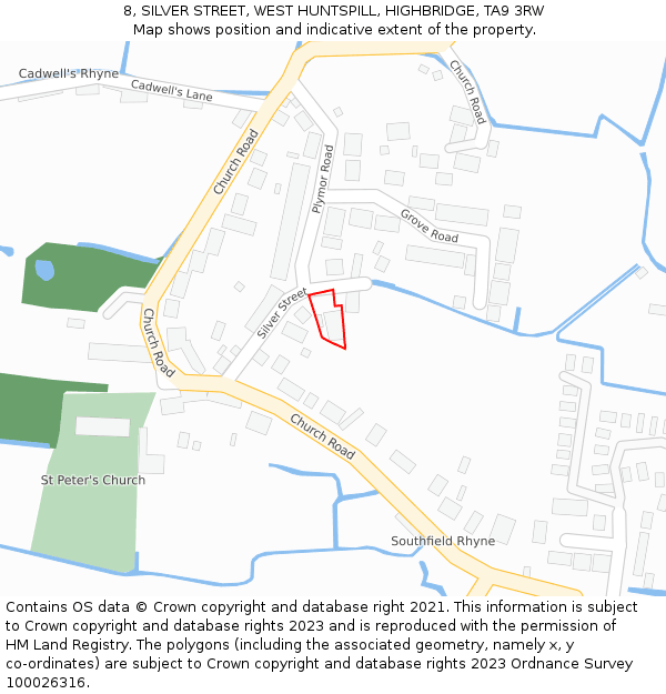 8, SILVER STREET, WEST HUNTSPILL, HIGHBRIDGE, TA9 3RW: Location map and indicative extent of plot