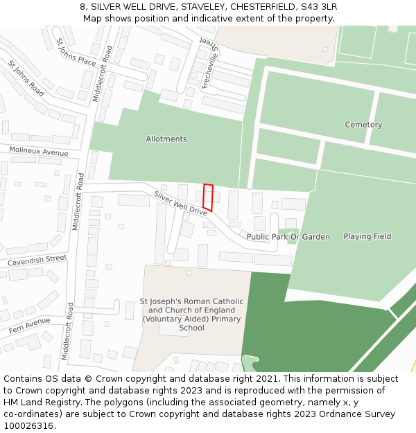 8, SILVER WELL DRIVE, STAVELEY, CHESTERFIELD, S43 3LR: Location map and indicative extent of plot