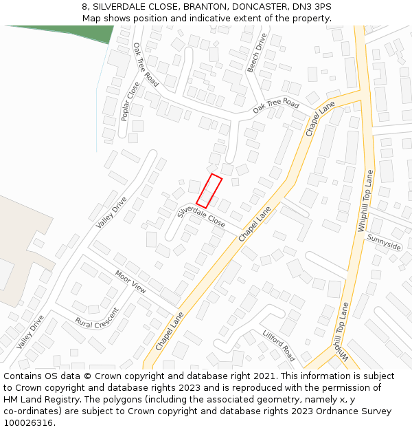 8, SILVERDALE CLOSE, BRANTON, DONCASTER, DN3 3PS: Location map and indicative extent of plot