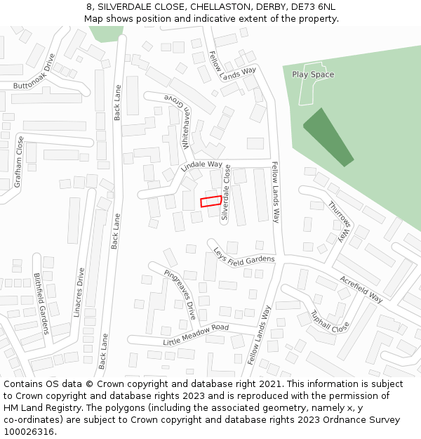 8, SILVERDALE CLOSE, CHELLASTON, DERBY, DE73 6NL: Location map and indicative extent of plot