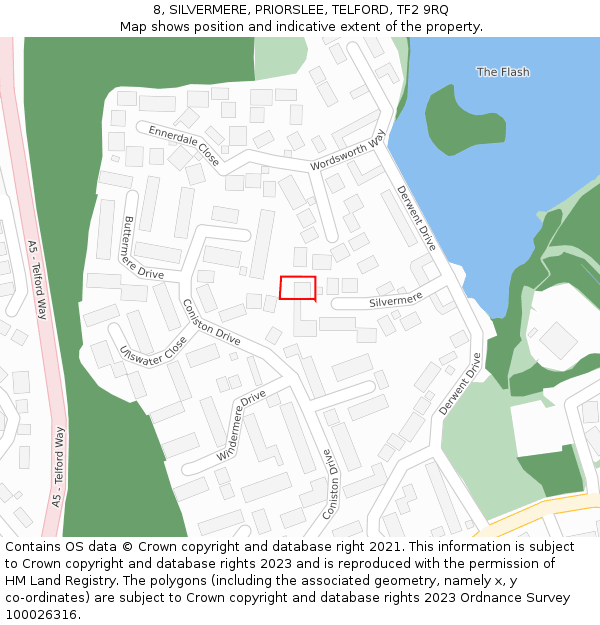 8, SILVERMERE, PRIORSLEE, TELFORD, TF2 9RQ: Location map and indicative extent of plot