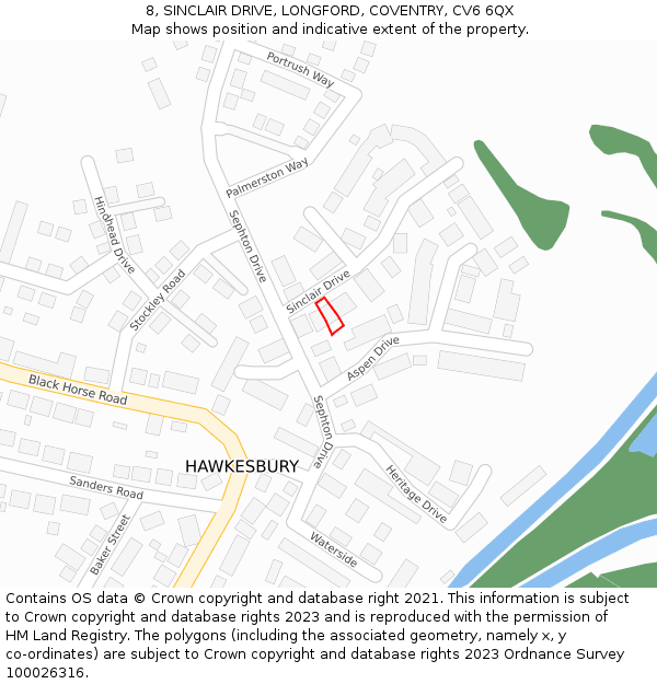 8, SINCLAIR DRIVE, LONGFORD, COVENTRY, CV6 6QX: Location map and indicative extent of plot