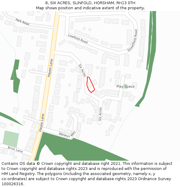 8, SIX ACRES, SLINFOLD, HORSHAM, RH13 0TH: Location map and indicative extent of plot