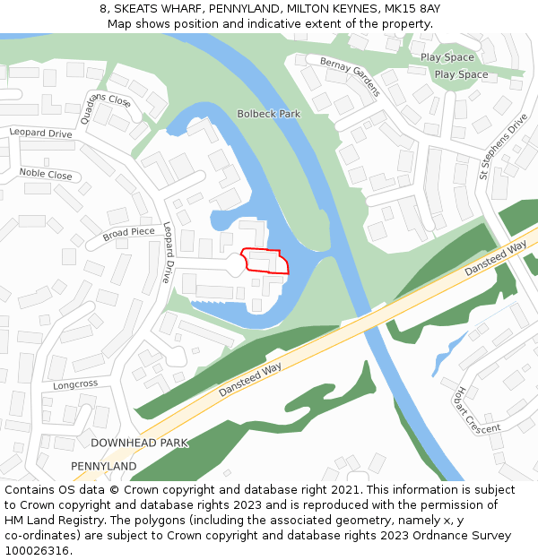 8, SKEATS WHARF, PENNYLAND, MILTON KEYNES, MK15 8AY: Location map and indicative extent of plot