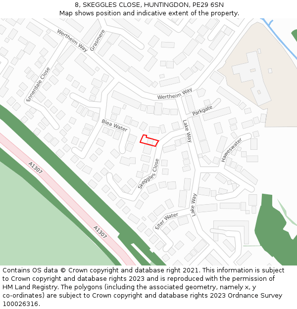8, SKEGGLES CLOSE, HUNTINGDON, PE29 6SN: Location map and indicative extent of plot