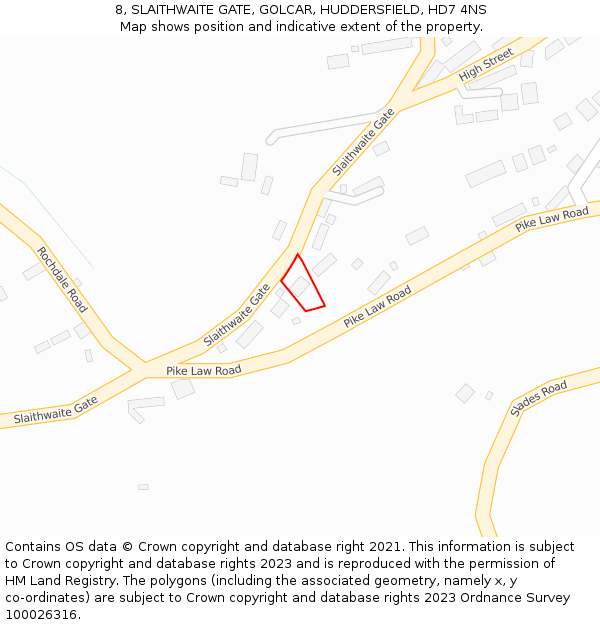 8, SLAITHWAITE GATE, GOLCAR, HUDDERSFIELD, HD7 4NS: Location map and indicative extent of plot