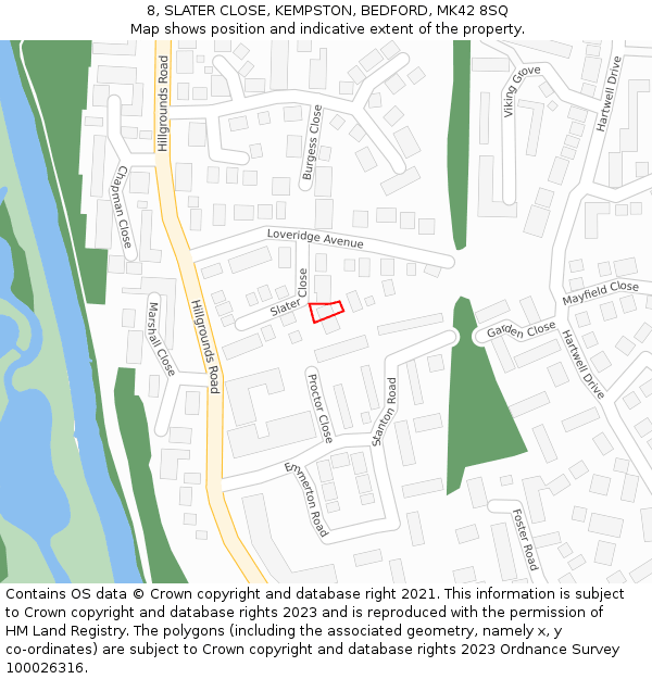 8, SLATER CLOSE, KEMPSTON, BEDFORD, MK42 8SQ: Location map and indicative extent of plot