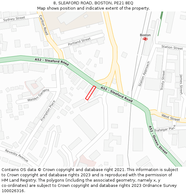 8, SLEAFORD ROAD, BOSTON, PE21 8EQ: Location map and indicative extent of plot