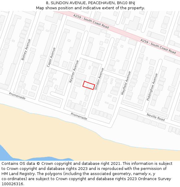 8, SLINDON AVENUE, PEACEHAVEN, BN10 8NJ: Location map and indicative extent of plot