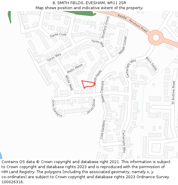 8, SMITH FIELDS, EVESHAM, WR11 2SR: Location map and indicative extent of plot